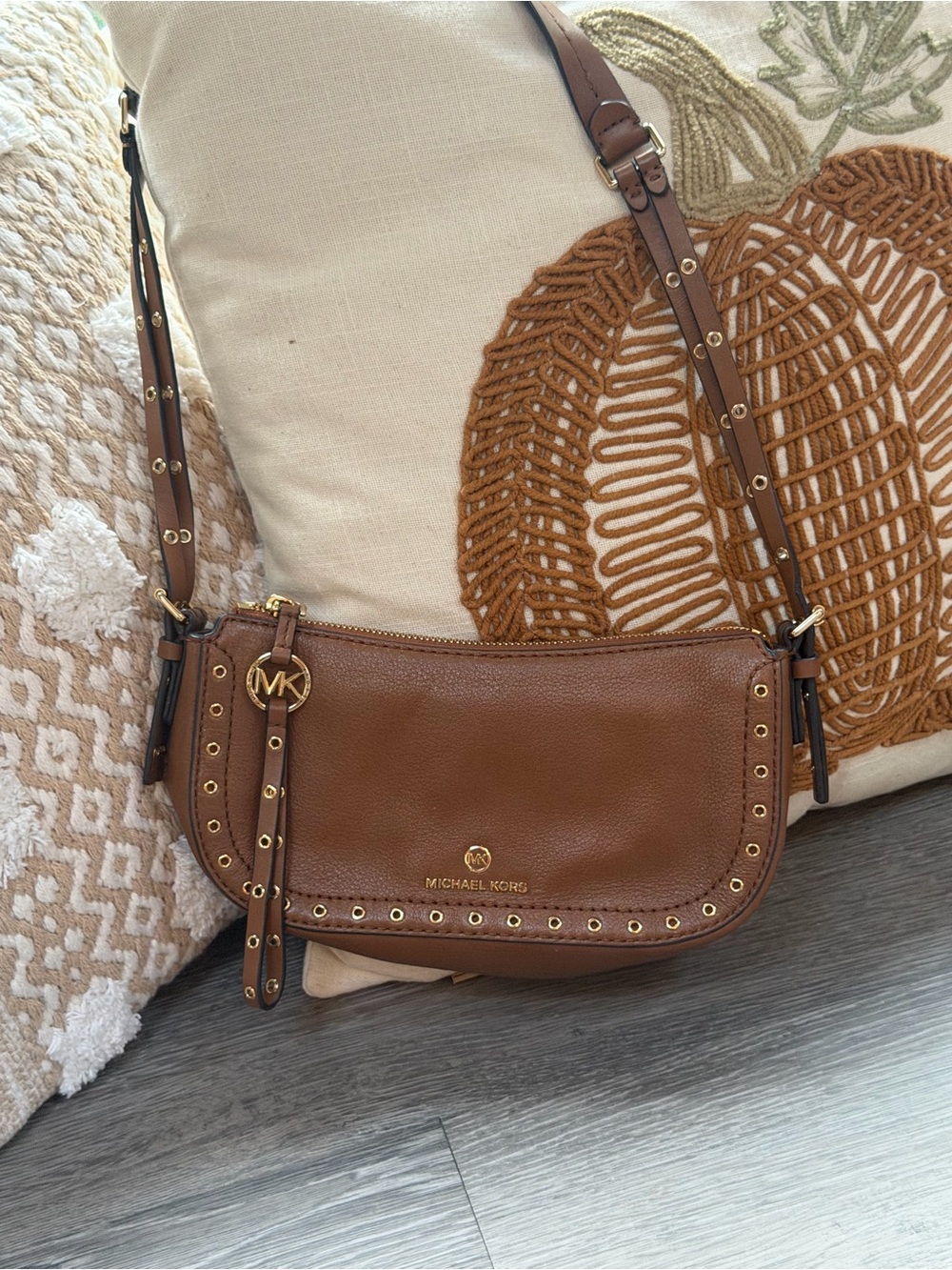 Michael Kors Brown Leather Purse with Gold Studs
